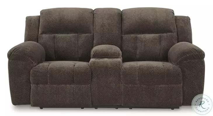 Frohn Chocolate Double Reclining Console Loveseat