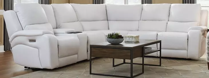 Brookfield White Leather 6 Piece Modular Zero Gravity Triple Power Reclining Sectional with USB Charging