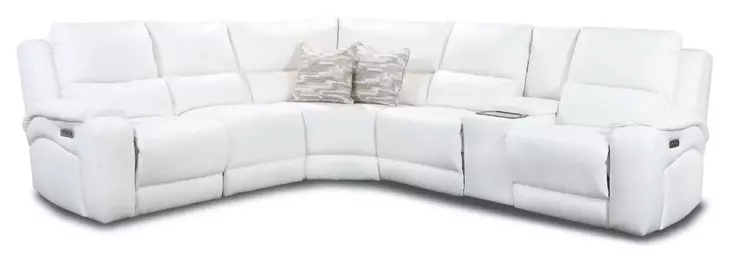 Brookfield White Leather 6 Piece Modular Zero Gravity Triple Power Reclining Sectional with Console and USB Charging