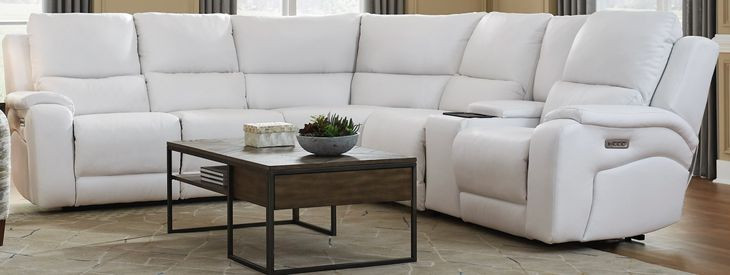 Brookfield White Leather Modular Zero Gravity Triple Power Reclining Sectional with Console and USB Charging