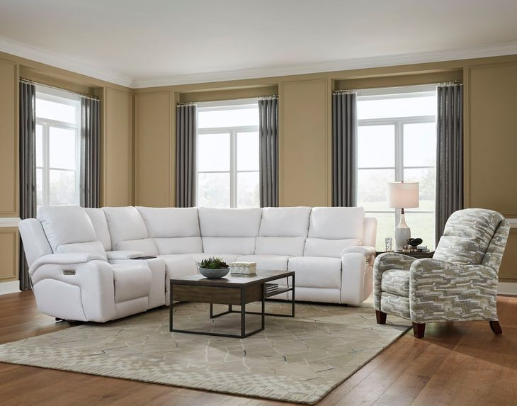 Brookfield White Leather 6 Piece Modular Zero Gravity Triple Power Reclining Sectional with Console and USB Charging