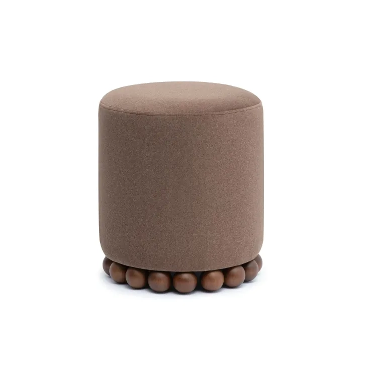 Dex Brown Performance Vegan Mohair Upholstered Round Ottoman