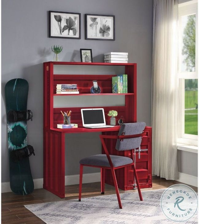 Cargo Red 47" Writing Desk with Hutch