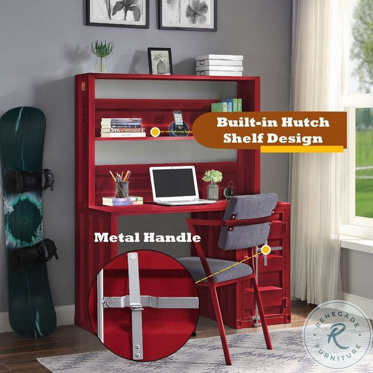Cargo Red 47" Writing Desk with Hutch