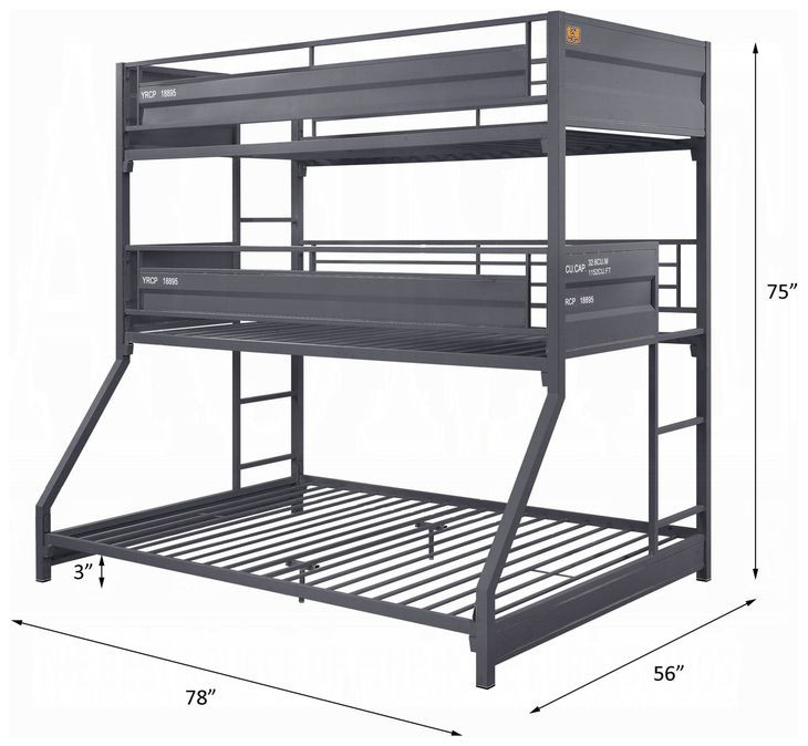 Cargo Gunmetal Double Twin Over Full Bunk Bed