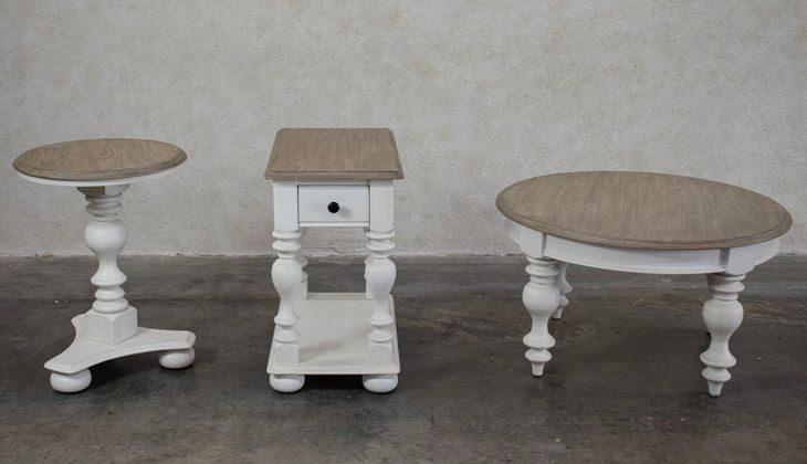 Jameson Pale Taupe and Antique Oak Round End Table