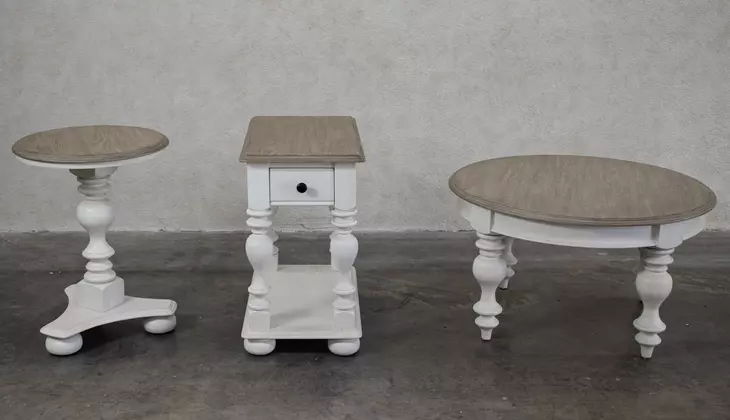 Jameson Pale Taupe and Antique Oak Round Occasional Table Set