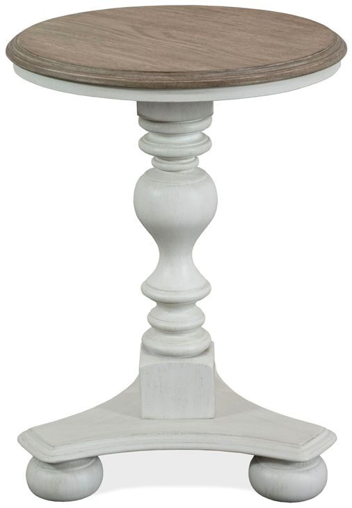 Jameson Pale Taupe and Antique Oak Round End Table