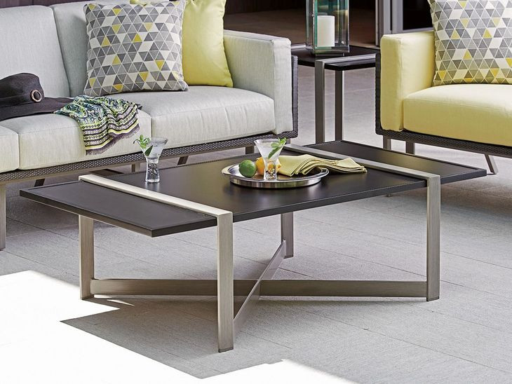 Del Mar Satin Black and Platinum Gray Rectangular Cocktail Table