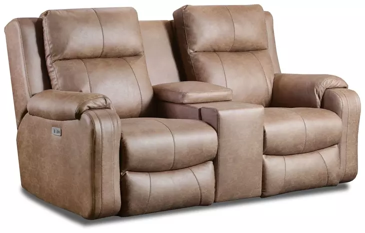 Contour Cocoa 74" Power Reclining Console Loveseat with Power Headrest and USB Charging