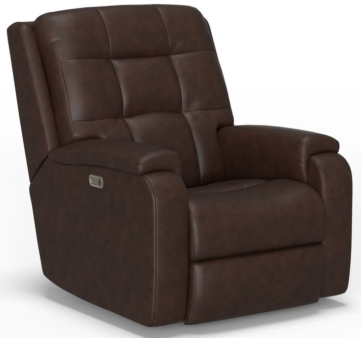 Arlo Brown Leather Rocker Power Recliner with Power Lumbar and USB Charging