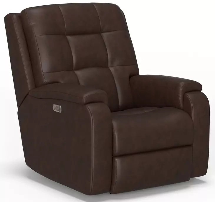Arlo Brown Leather Rocker Power Recliner with Power Lumbar and USB Charging