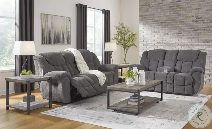 Foreside Charcoal Double Performance Fabric Reclining Console Loveseat