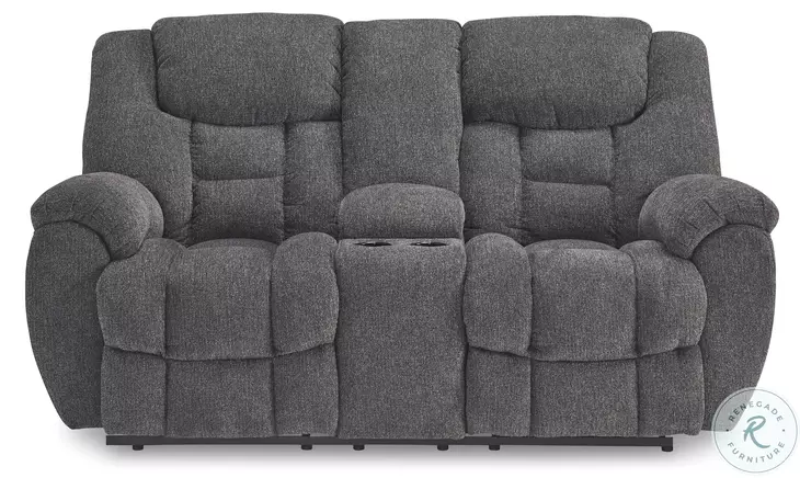Foreside Charcoal Double Performance Fabric Reclining Console Loveseat