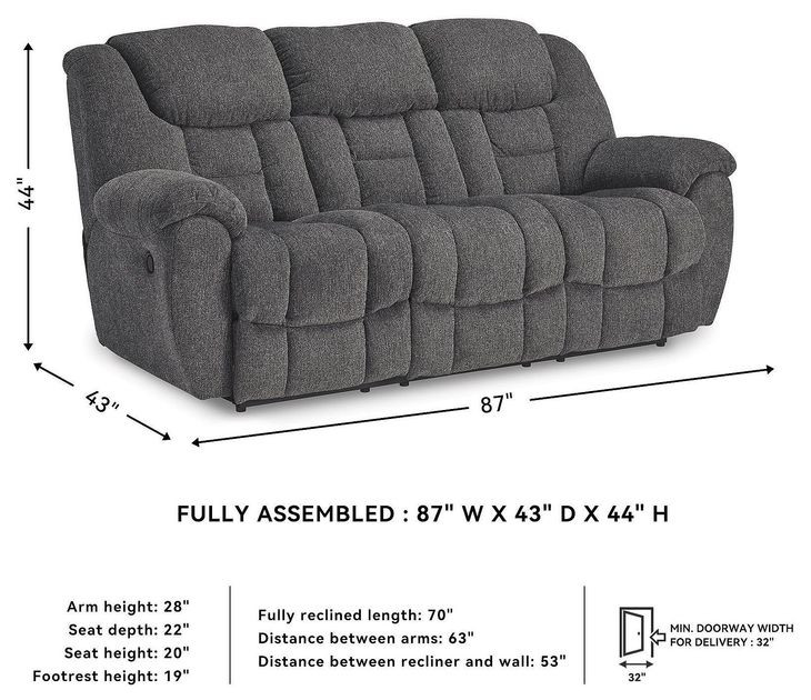 Foreside Charcoal Performance Fabric 97" Reclining Sofa