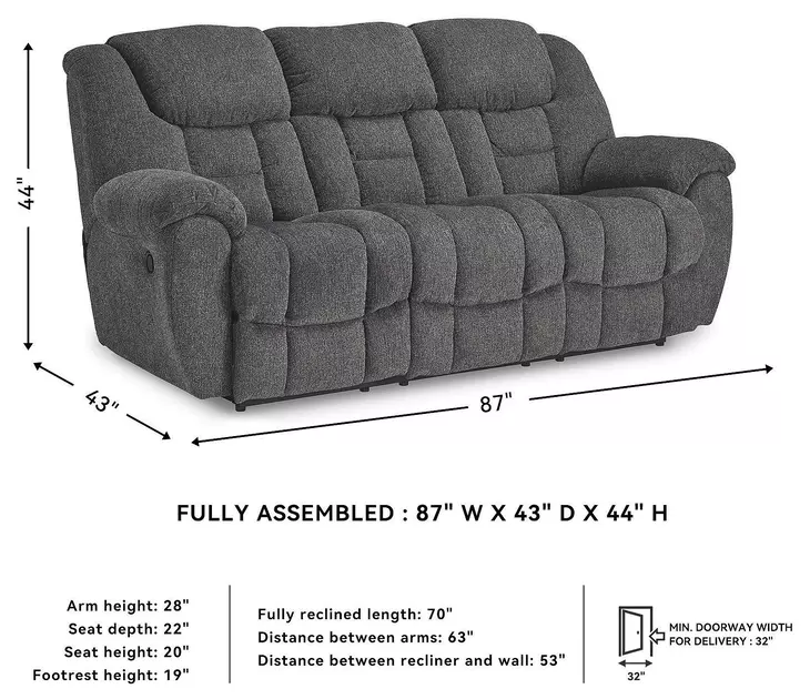 Foreside Charcoal Performance Fabric 97" Reclining Sofa