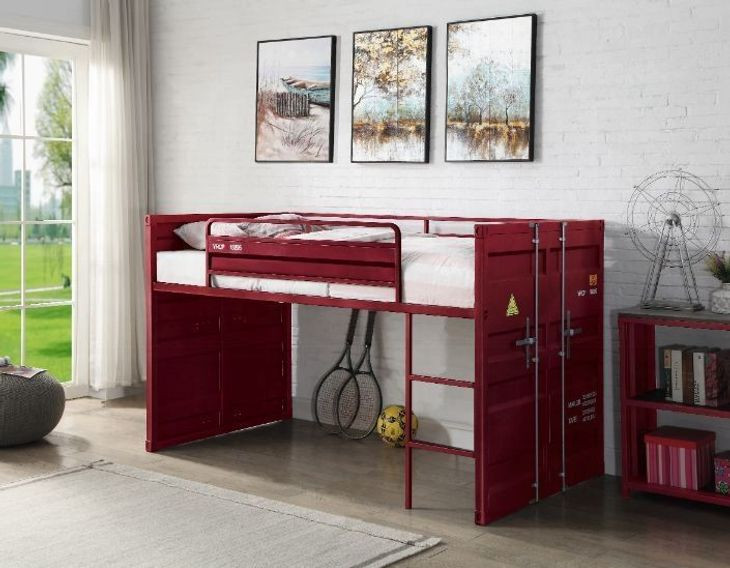 Cargo Red Twin Loft Bed with Slide