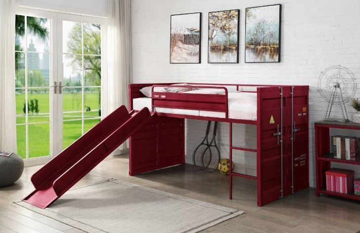 Cargo Red Twin Loft Bed with Slide