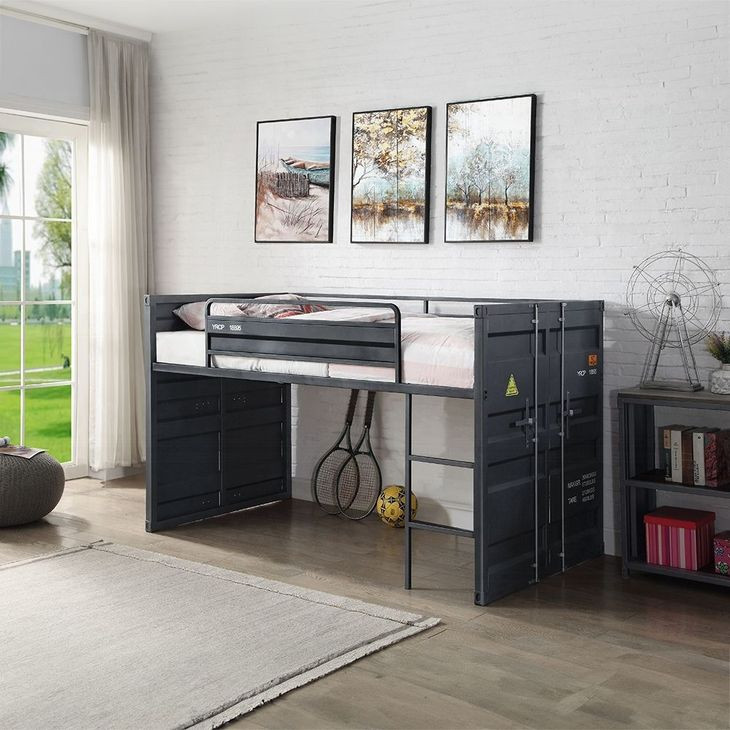 Cargo Gunmetal Twin Loft Bed with Slide