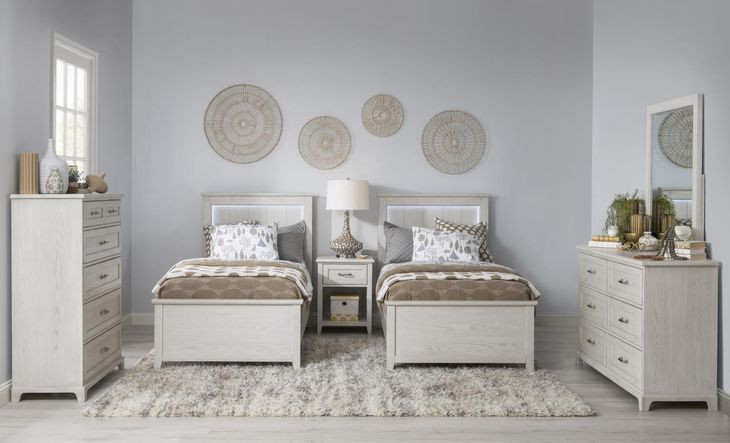 Ashton Bleached Linen Full Panel Bed with LED