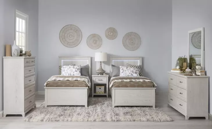 Ashton Bleached Linen Full Panel Bed with LED