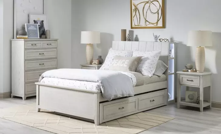 Ashton Bleached Linen Youth Bookcase Bedroom Set with LED