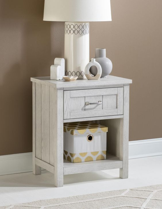 Preston Bleached Linen 1 Drawer Nightstand with USB Charging