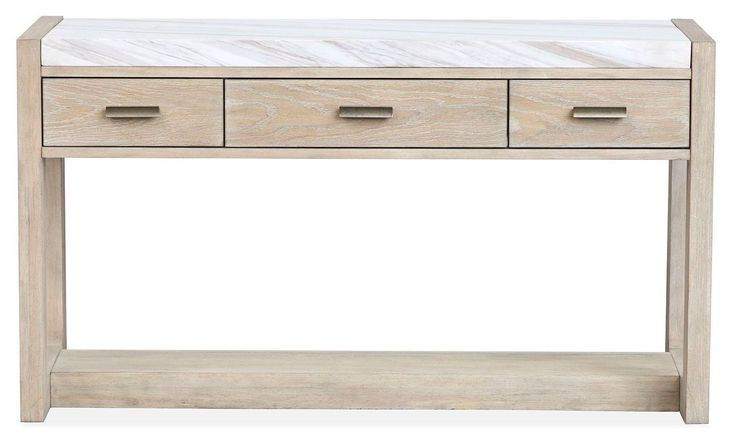 Northcrest Gallery Buff and Antique Silver Rectangular Marble Top Sofa Table