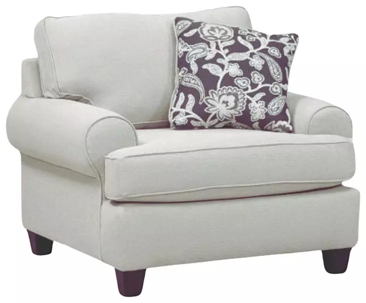 Awesome Oatmeal Beige Performance Fabric Upholstered Accent Chair with Pillow