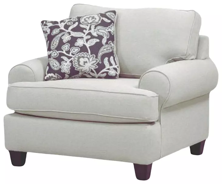 Awesome Oatmeal Beige Performance Fabric Upholstered Accent Chair with Pillow