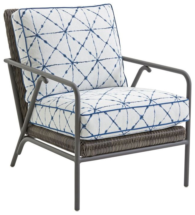 Cypress Point Ocean Terrace Blue and White Upholstered Outdoor Accent Chair