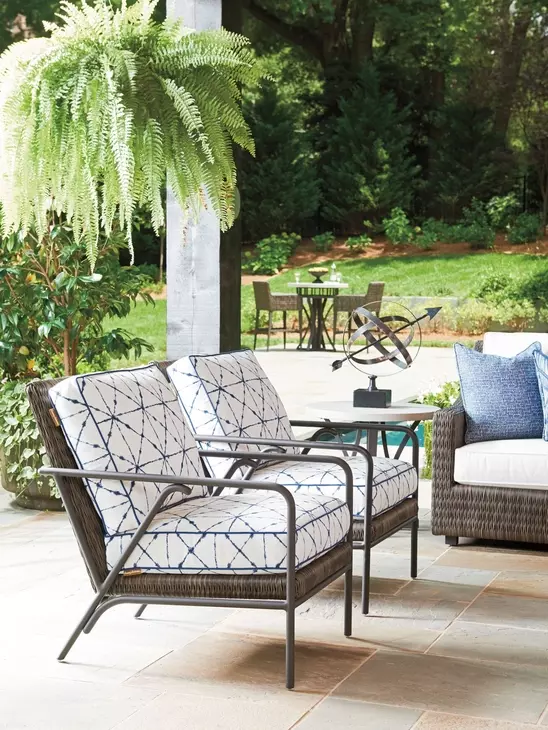 Cypress Point Ocean Terrace Blue and White Upholstered Outdoor Accent Chair