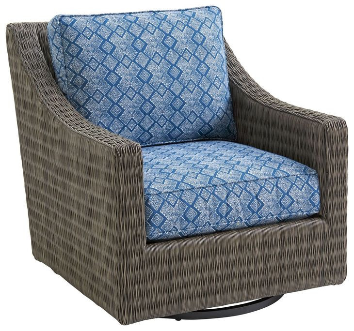 Cypress Point Ocean Terrace Blue Upholstered Swivel Glider Outdoor Accent Chair