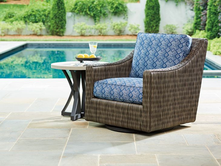Cypress Point Ocean Terrace Blue Upholstered Swivel Glider Outdoor Accent Chair