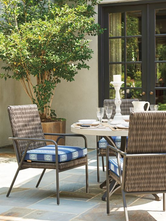 Cypress Point Ocean Terrace Blue and White Upholstered Outdoor Dining Chair