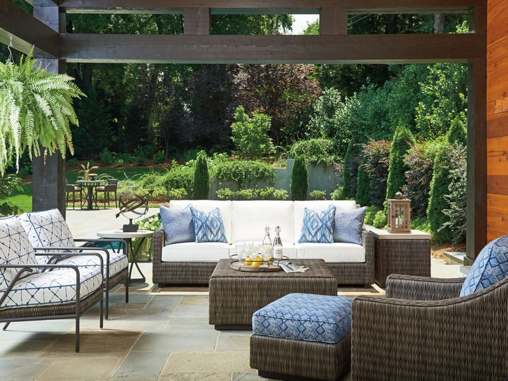 Cypress Point Ocean Terrace Blue Upholstered Swivel Glider Outdoor Accent Chair