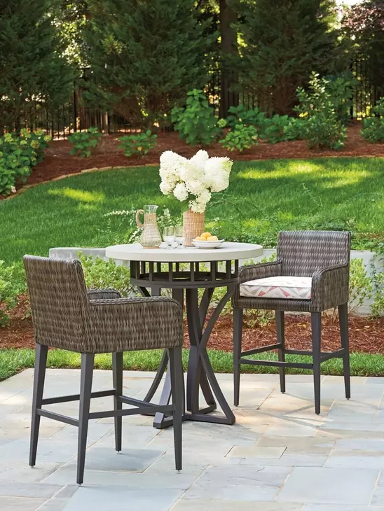 Cypress Point Ocean Terrace Purple and White Upholstered Outdoor Bar Stool