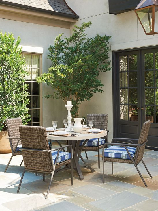 Cypress Point Ocean Terrace Blue and White Upholstered Outdoor Dining Chair