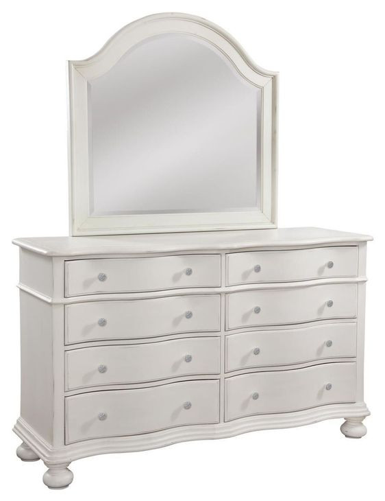 Rodanthe Dove White 8 Drawer Dresser and Arched Mirror