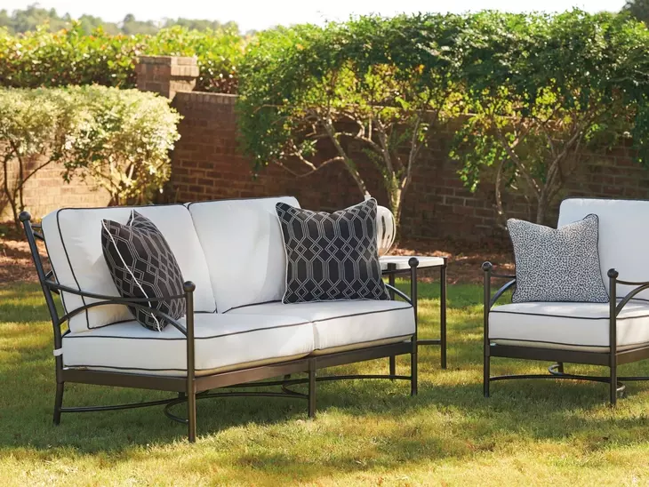 Pavlova Black and White Performance Fabric Outdoor 64" Loveseat