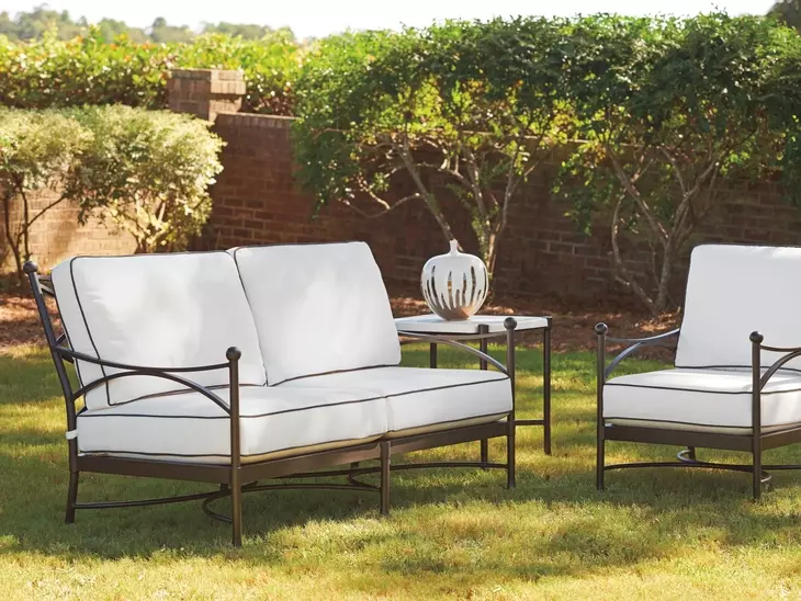 Pavlova Black and White Performance Fabric Outdoor 64" Loveseat