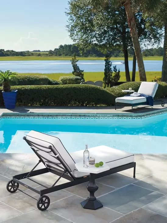 Pavlova Black and White Performance Fabric Outdoor 77" Chaise Lounge