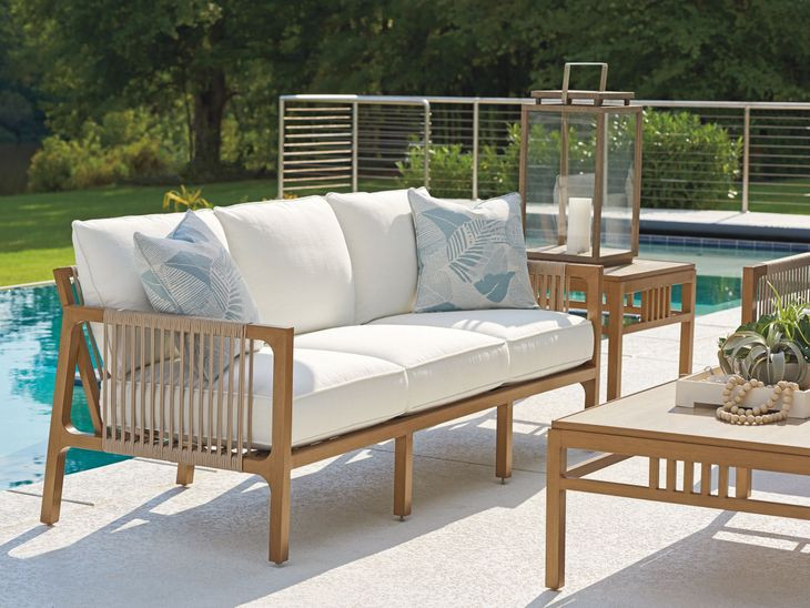St Tropez White 77" Outdoor Sofa with Pillows