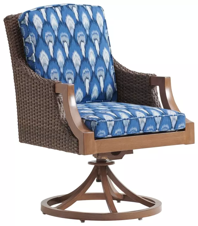 Harbor Isle Blue and White Upholstered Outdoor Swivel Rocker Dining Chair