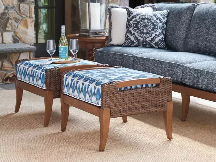 Harbor Isle White and Blue Upholstered Rectangular Outdoor Ottoman