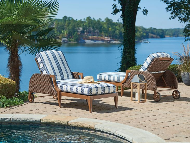 Harbor Isle Blue and White 82" Outdoor Chaise Lounge