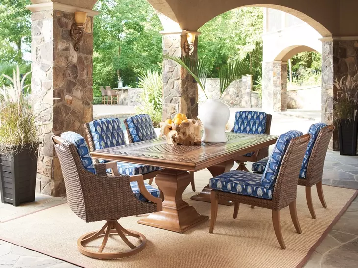 Harbor Isle Blue and White Upholstered Outdoor Arm Chair