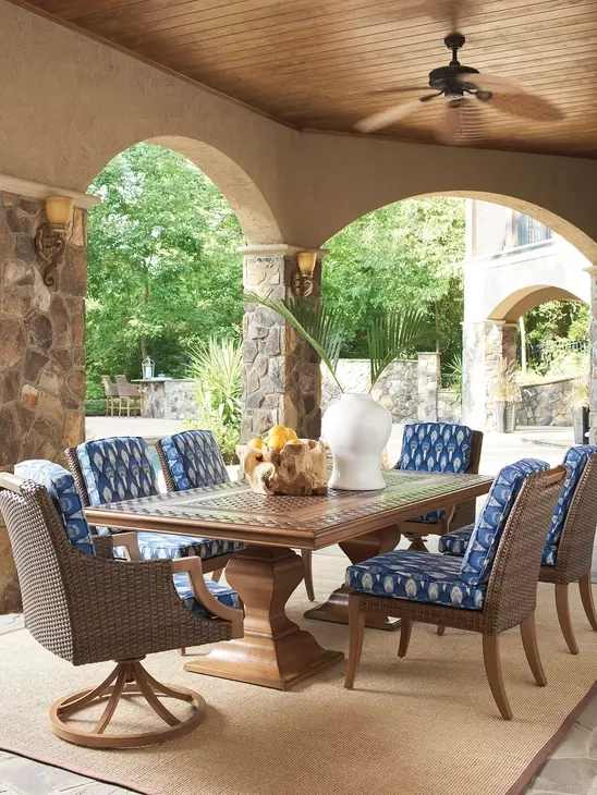Harbor Isle Blue and White Upholstered Outdoor Swivel Rocker Dining Chair