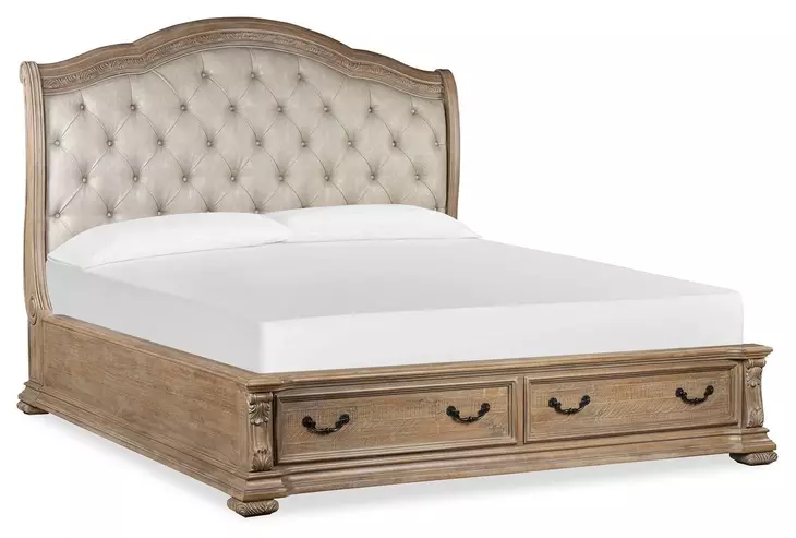 Marisol Fawn and Cream Queen Leather Upholstered Storage Sleigh Bed