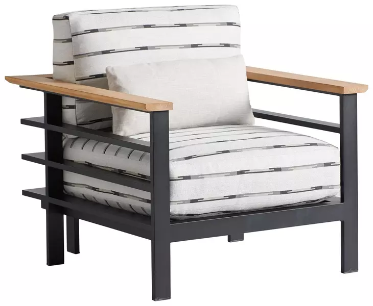 South Beach Gray and White Upholstered Outdoor Lounge Chair with Pillow